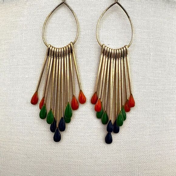 Gold tone colorful  matchstick statement earrings - Picture 1 of 10